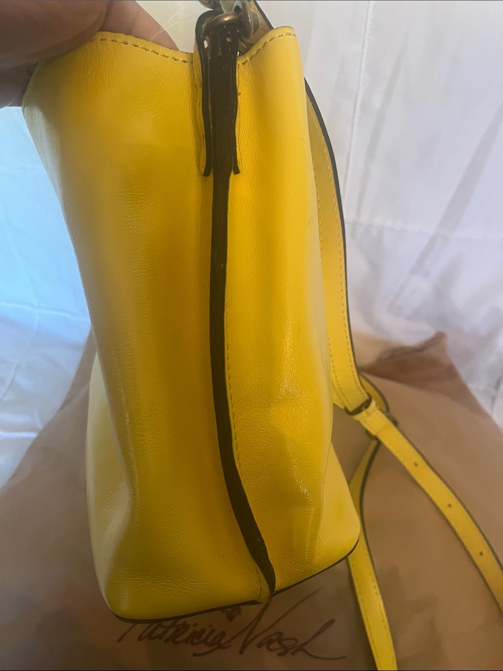 Patricia Nash Bright Yellow Leather Chain-Accent Crossbody - Picture 4 of 16